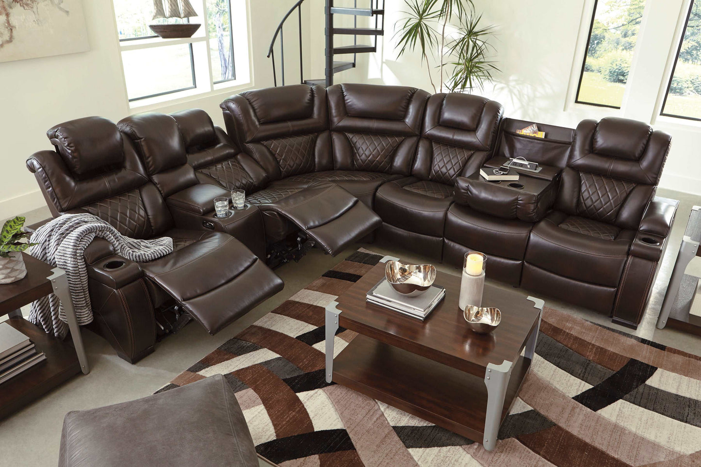 Warnerton Chocolate 3pc Power Reclining Sectional w/ Console