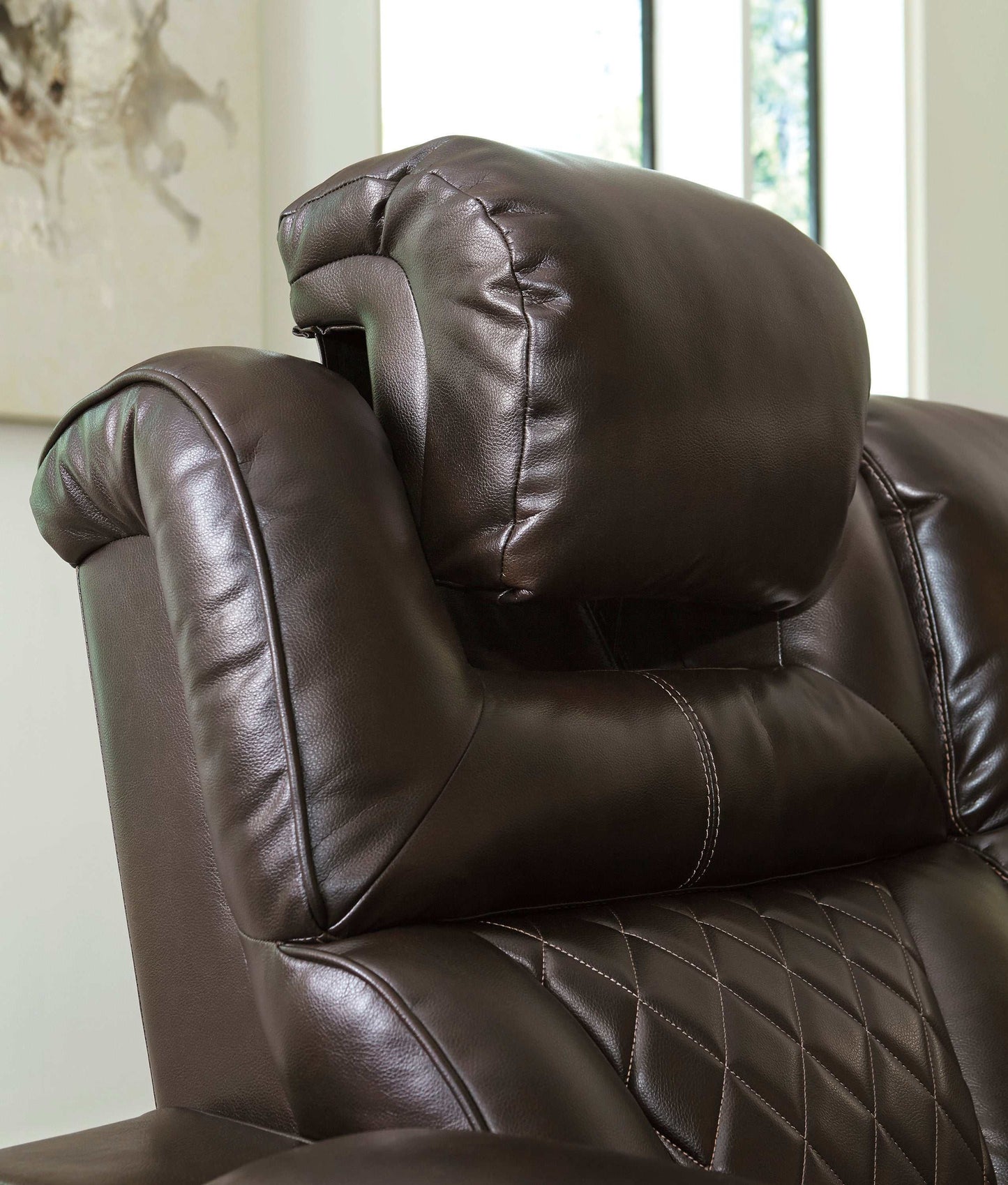 Warnerton Chocolate Power Reclining Loveseat w/ Console