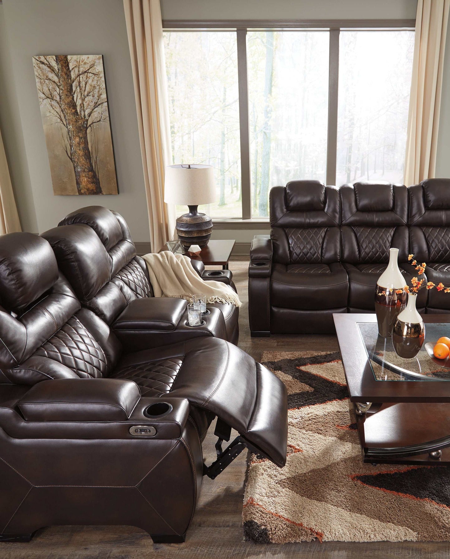 Warnerton Chocolate Power Reclining Sofa & Loveseat / 2pc