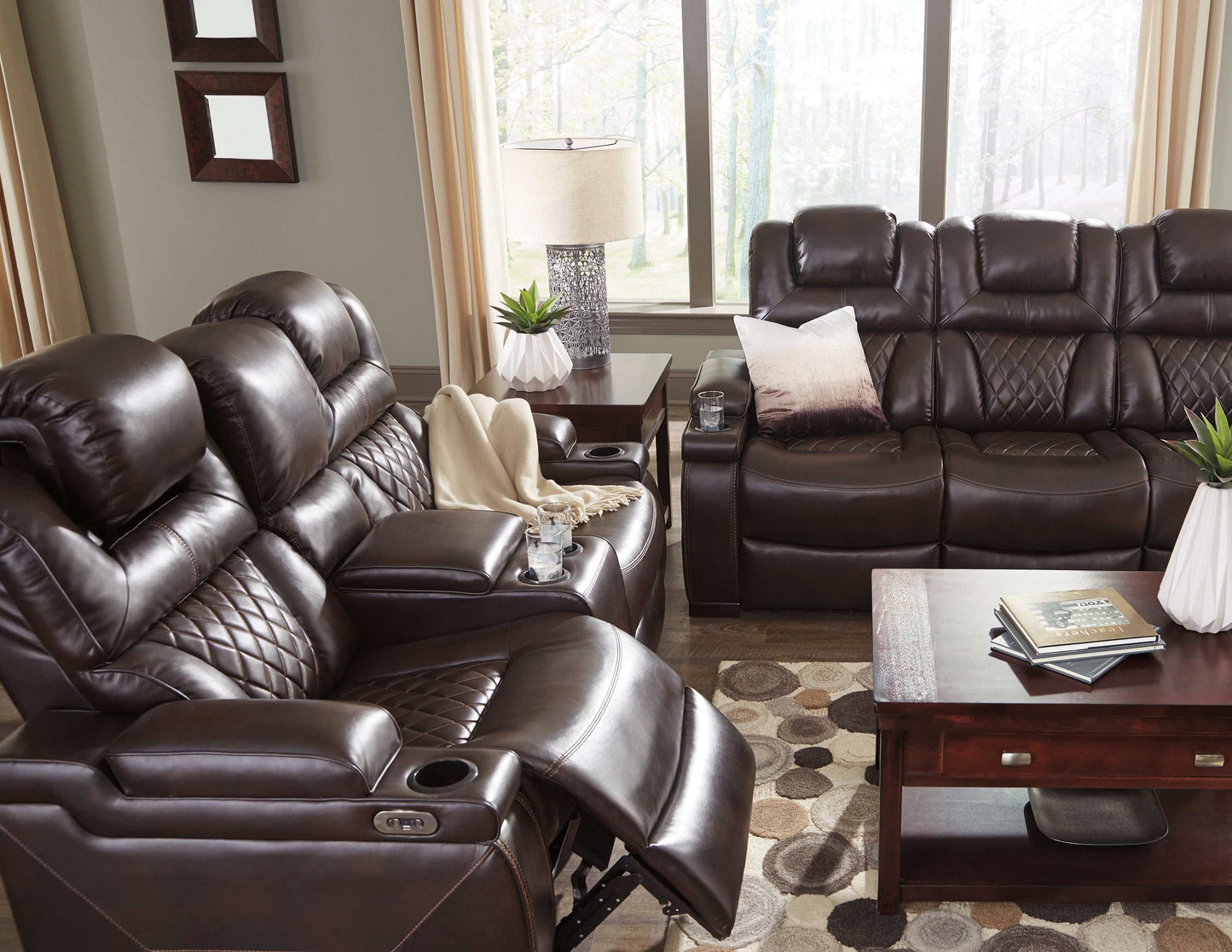 Warnerton Chocolate Power Reclining Sofa & Loveseat / 2pc