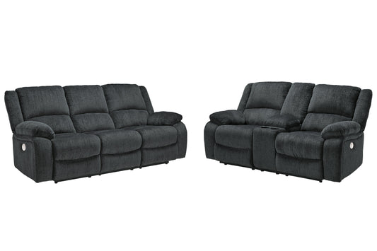 Draycoll Gray Power Reclining Sofa and Loveseat