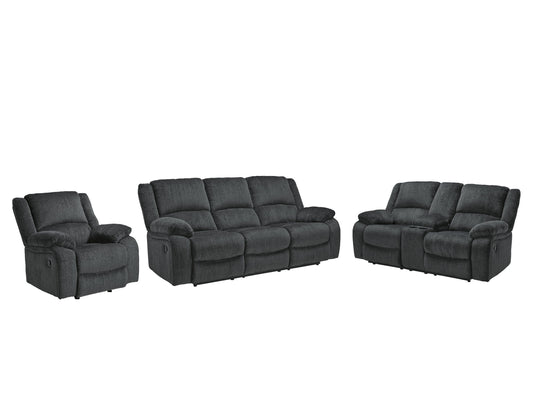 Draycoll Gray Reclining Sofa, Loveseat and Recliner