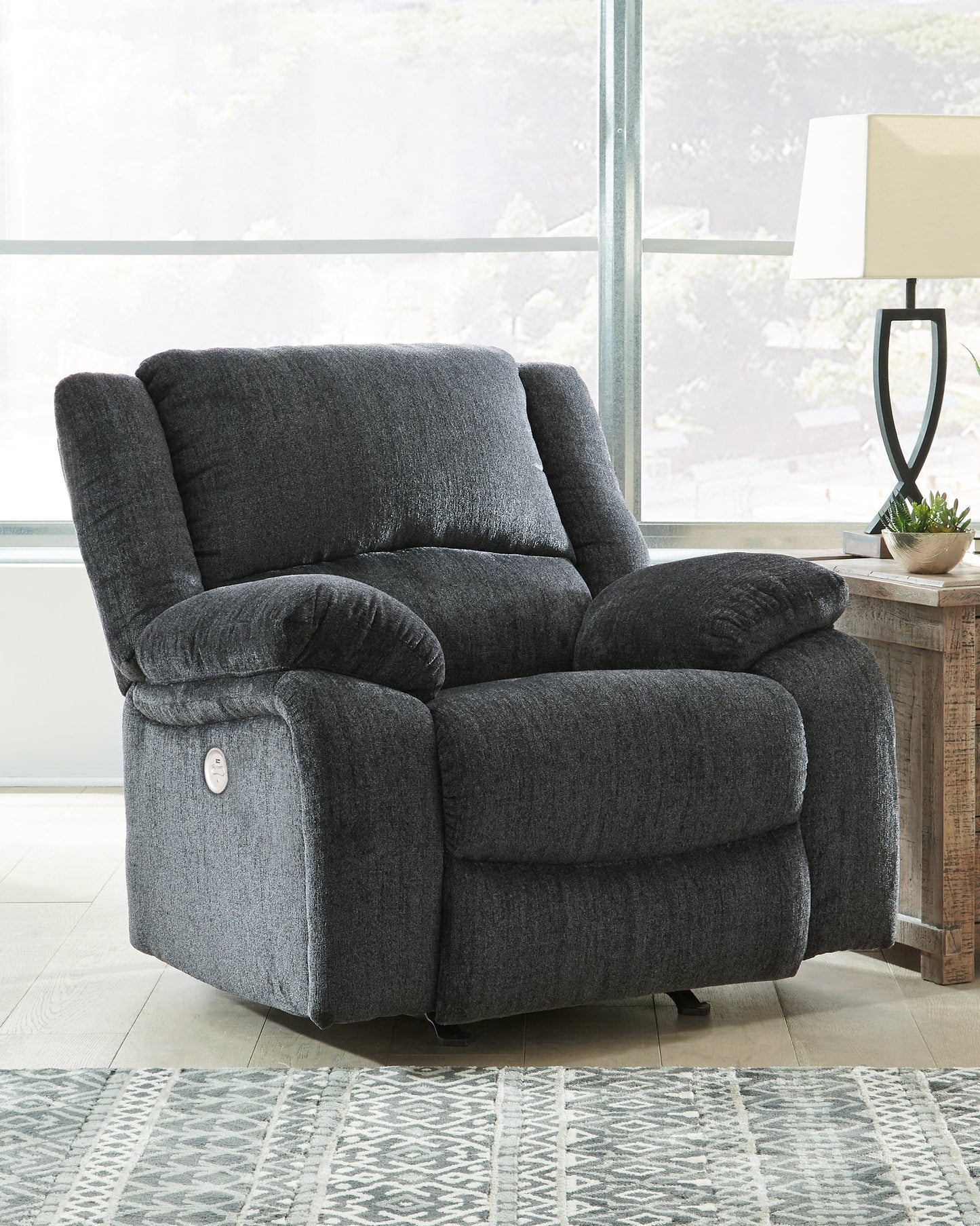 Draycoll Gray Power Reclining Sofa, Loveseat and Recliner