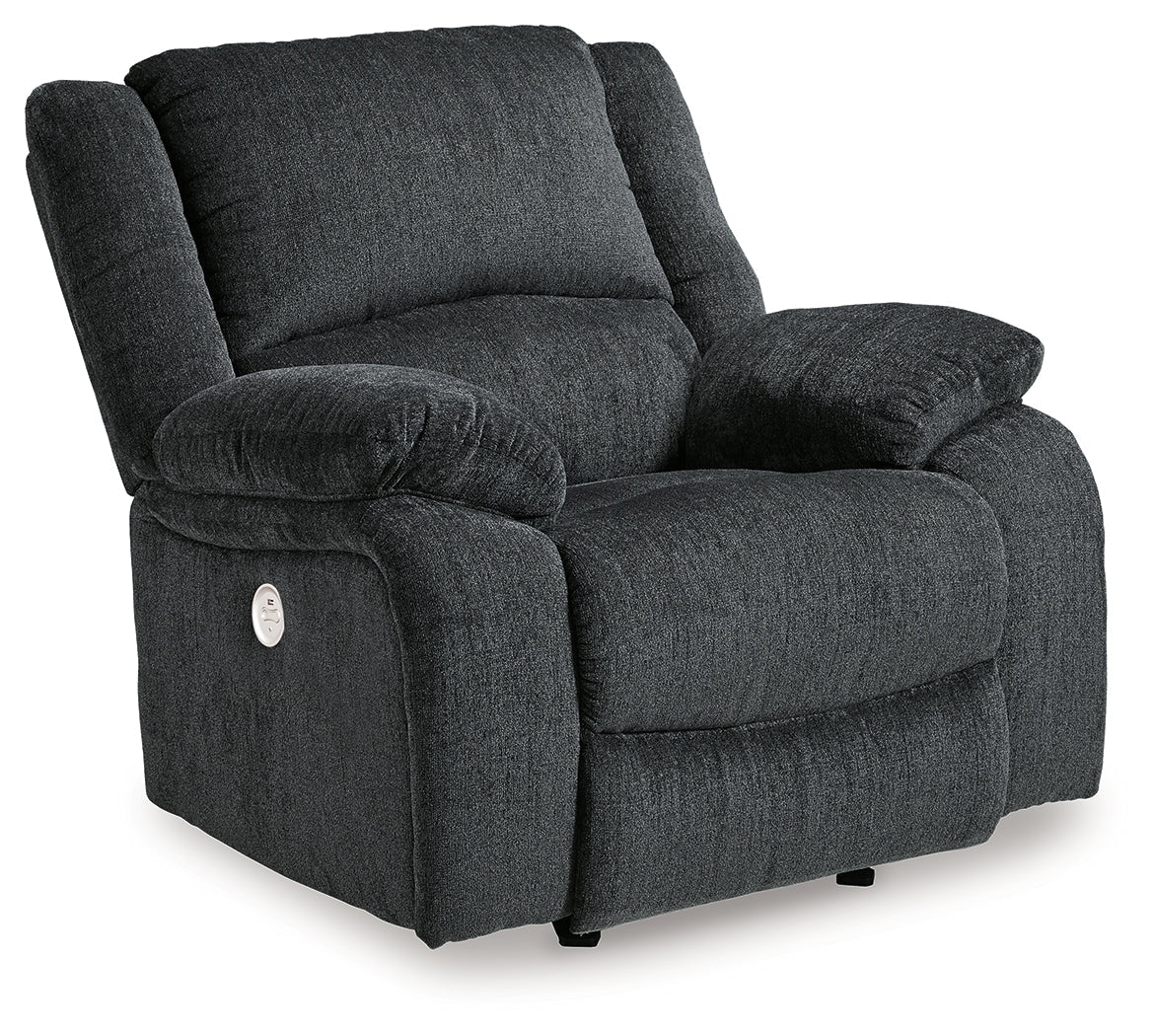 Draycoll Gray Power Reclining Sofa, Loveseat and Recliner