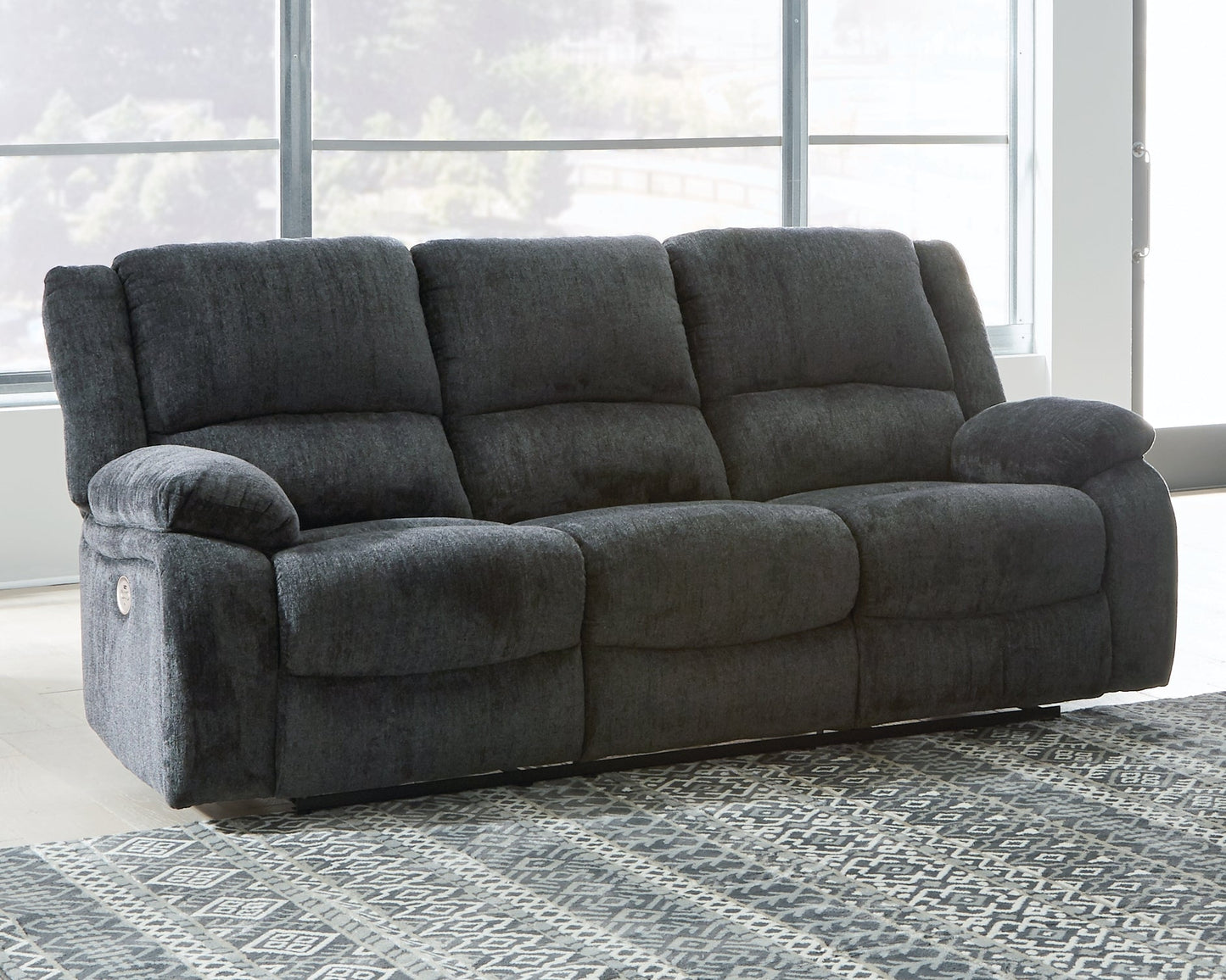 Draycoll Gray Power Reclining Sofa, Loveseat and Recliner