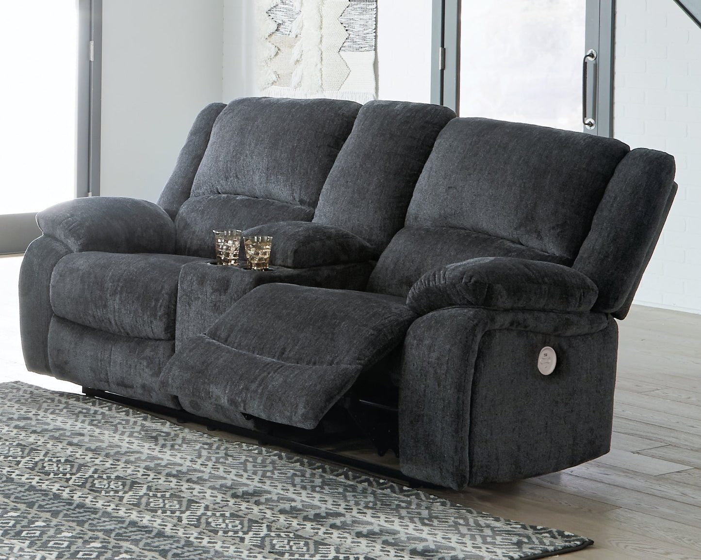 Draycoll Gray Power Reclining Sofa, Loveseat and Recliner