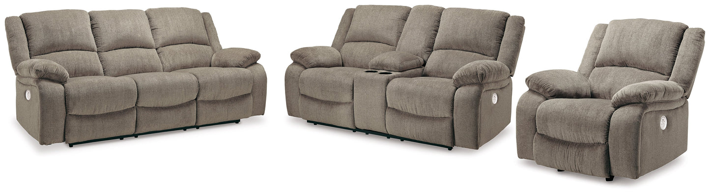 Draycoll Pewter Power Reclining Sofa, Loveseat and Recliner