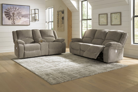 Draycoll Pewter Reclining Sofa and Power Reclining Loveseat