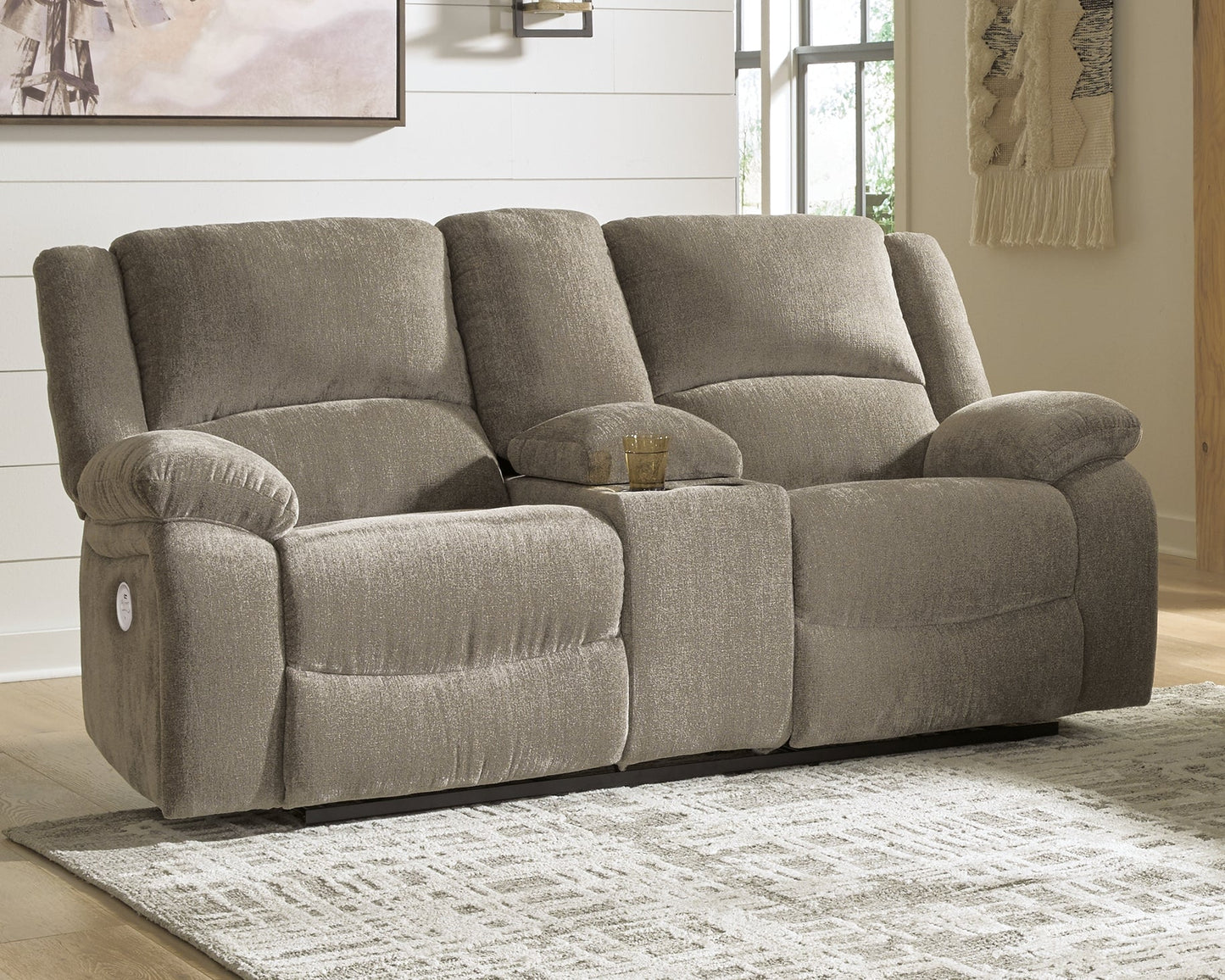 Draycoll Pewter Reclining Sofa and Power Reclining Loveseat