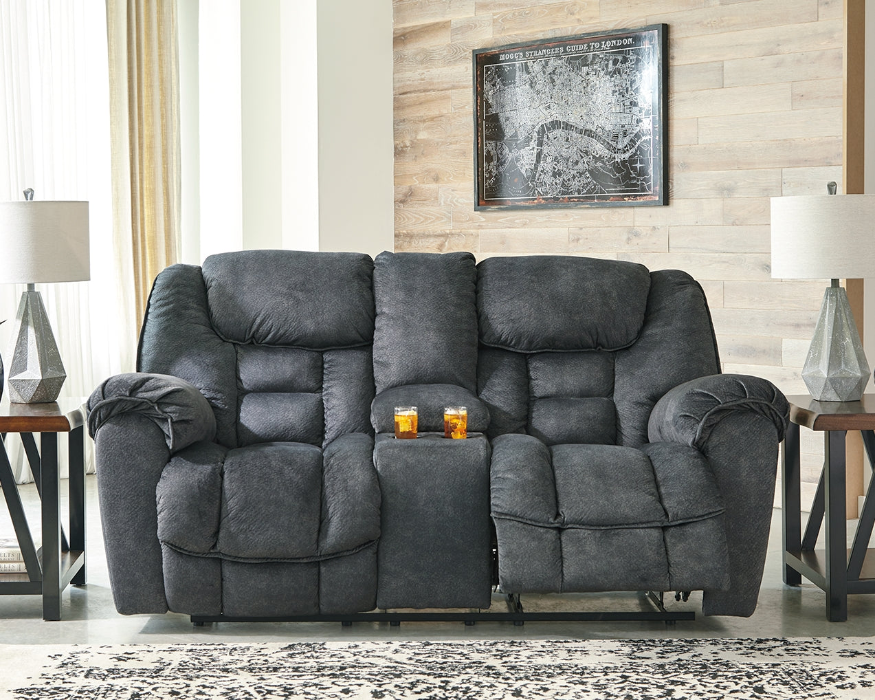 Capehorn Granite Reclining Loveseat and 2 Recliners