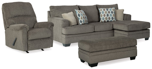 Dorsten Gray Sofa Chaise, Recliner and Ottoman