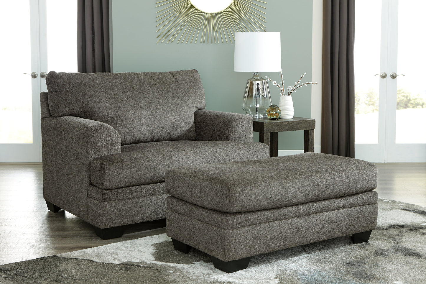 Dorsten Gray Sofa Chaise with Chair and Ottoman