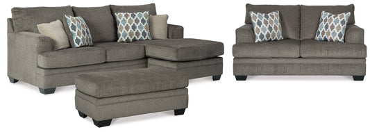 Dorsten Gray Sofa Chaise, Loveseat, and Ottoman