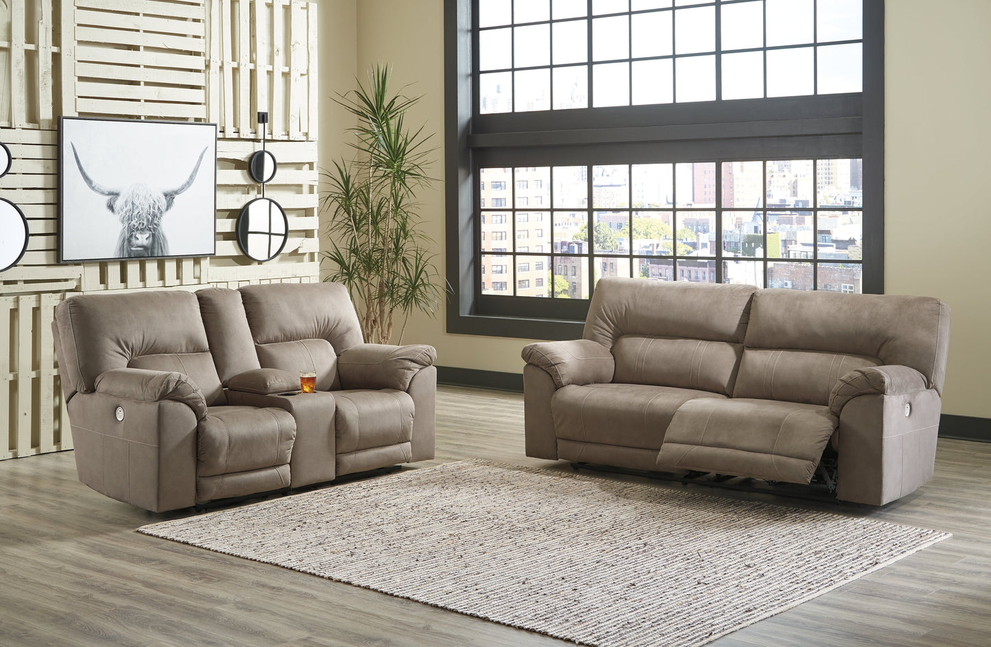 Cavalcade Gray Power Reclining Sofa and Loveseat