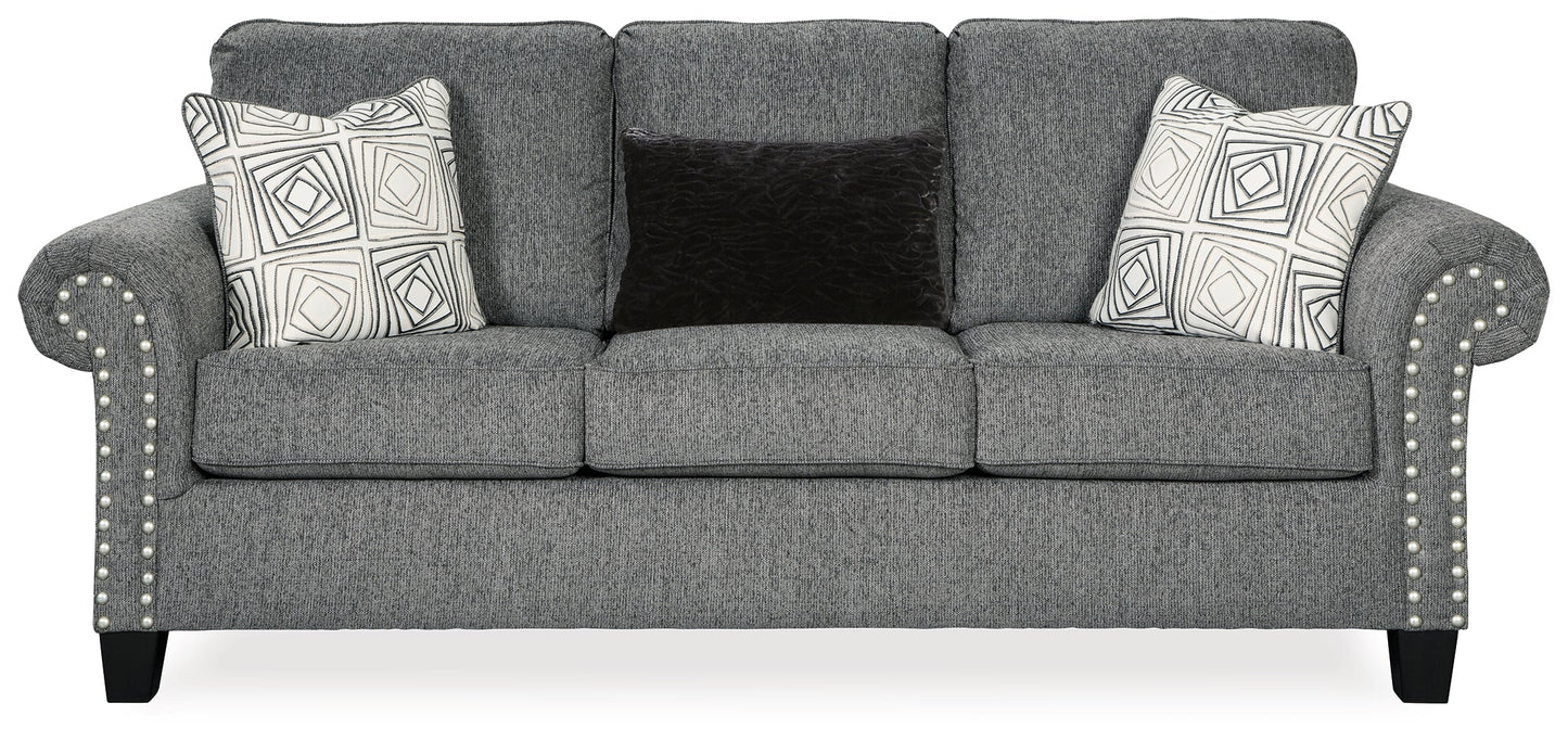 Agleno Charcoal Sofa, Loveseat, Chair and Ottoman