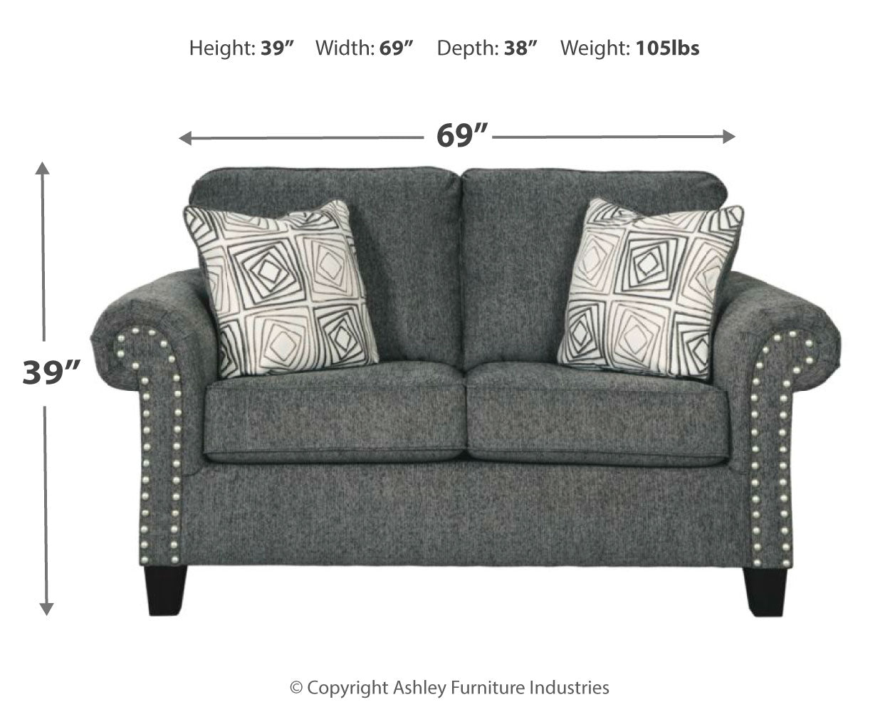 Agleno Charcoal Sofa, Loveseat, Chair and Ottoman