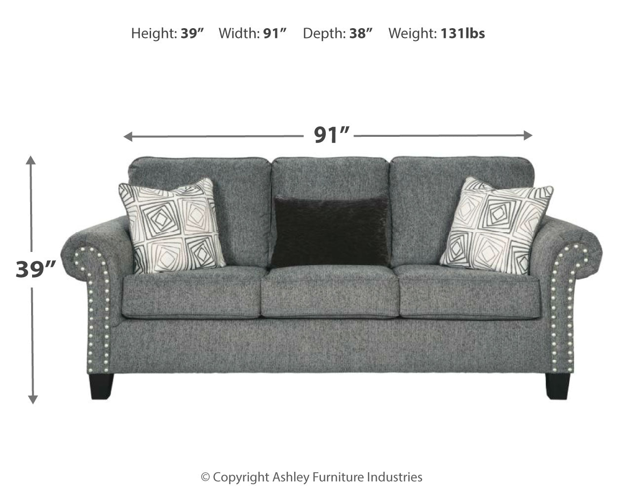 Agleno Charcoal Sofa, Loveseat, Chair and Ottoman