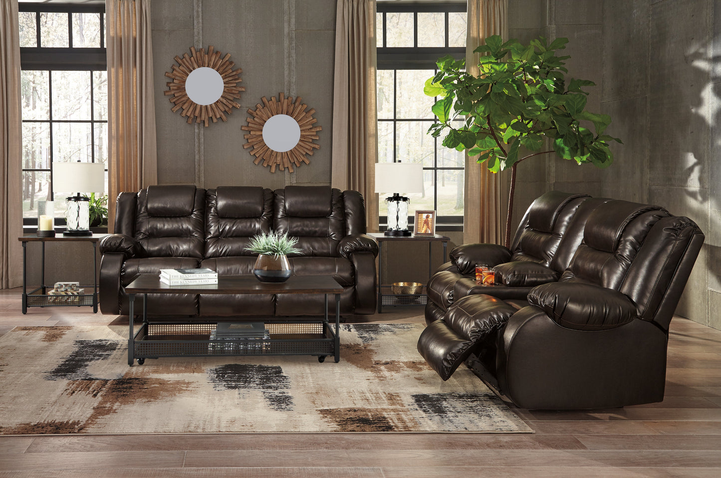 Vacherie Brown Reclining Sofa and Loveseat