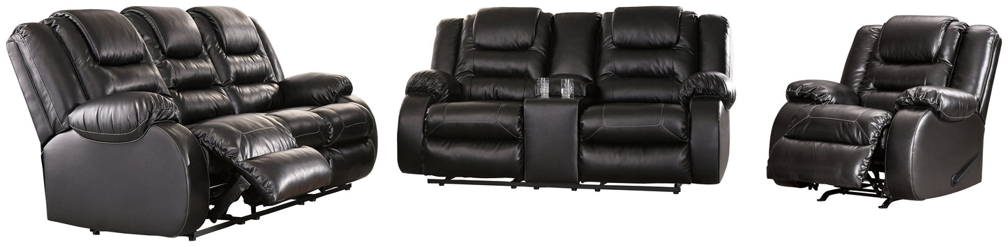 Vacherie Black Reclining Sofa, Loveseat and Recliner