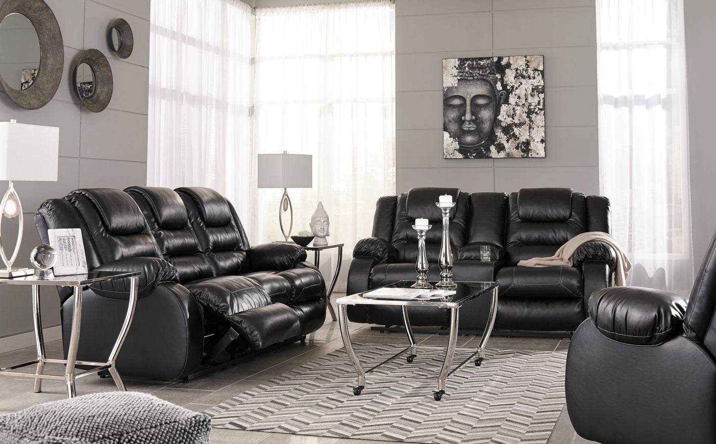 Vacherie Black Reclining Loveseat with Console