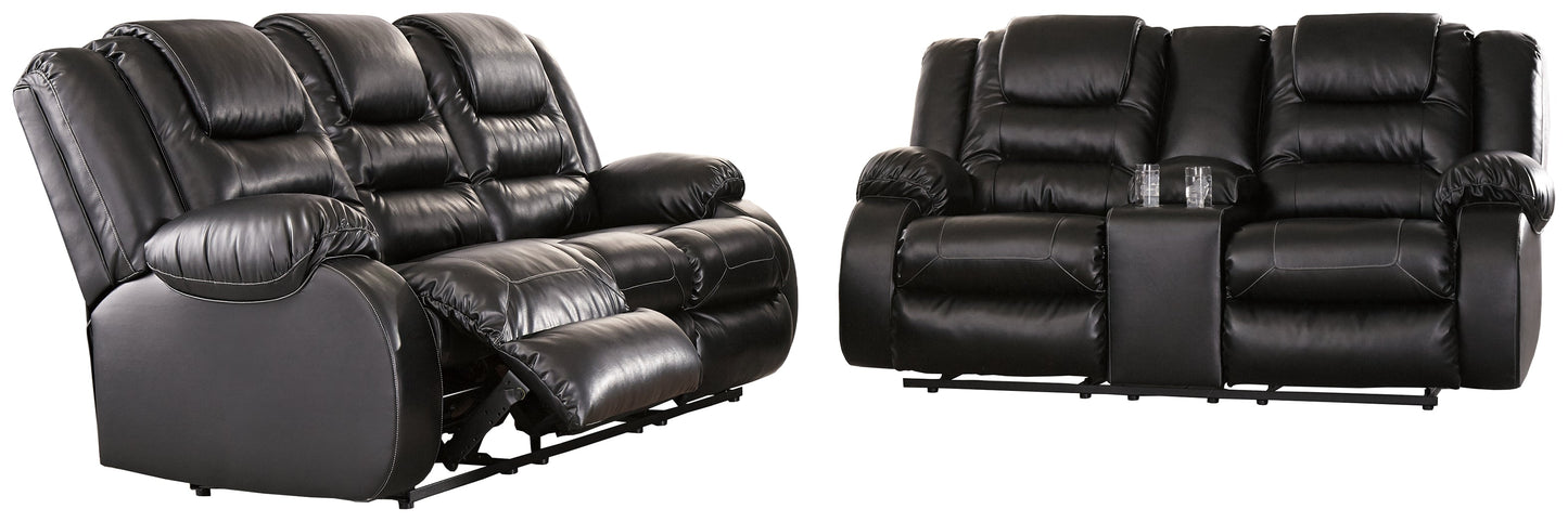 Vacherie Black Reclining Sofa and Loveseat