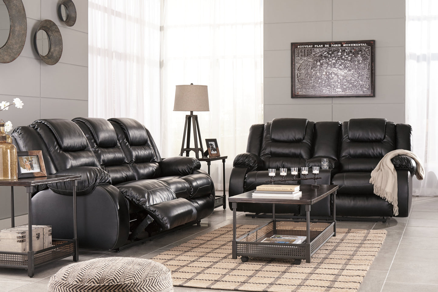 Vacherie Black Reclining Sofa and Loveseat