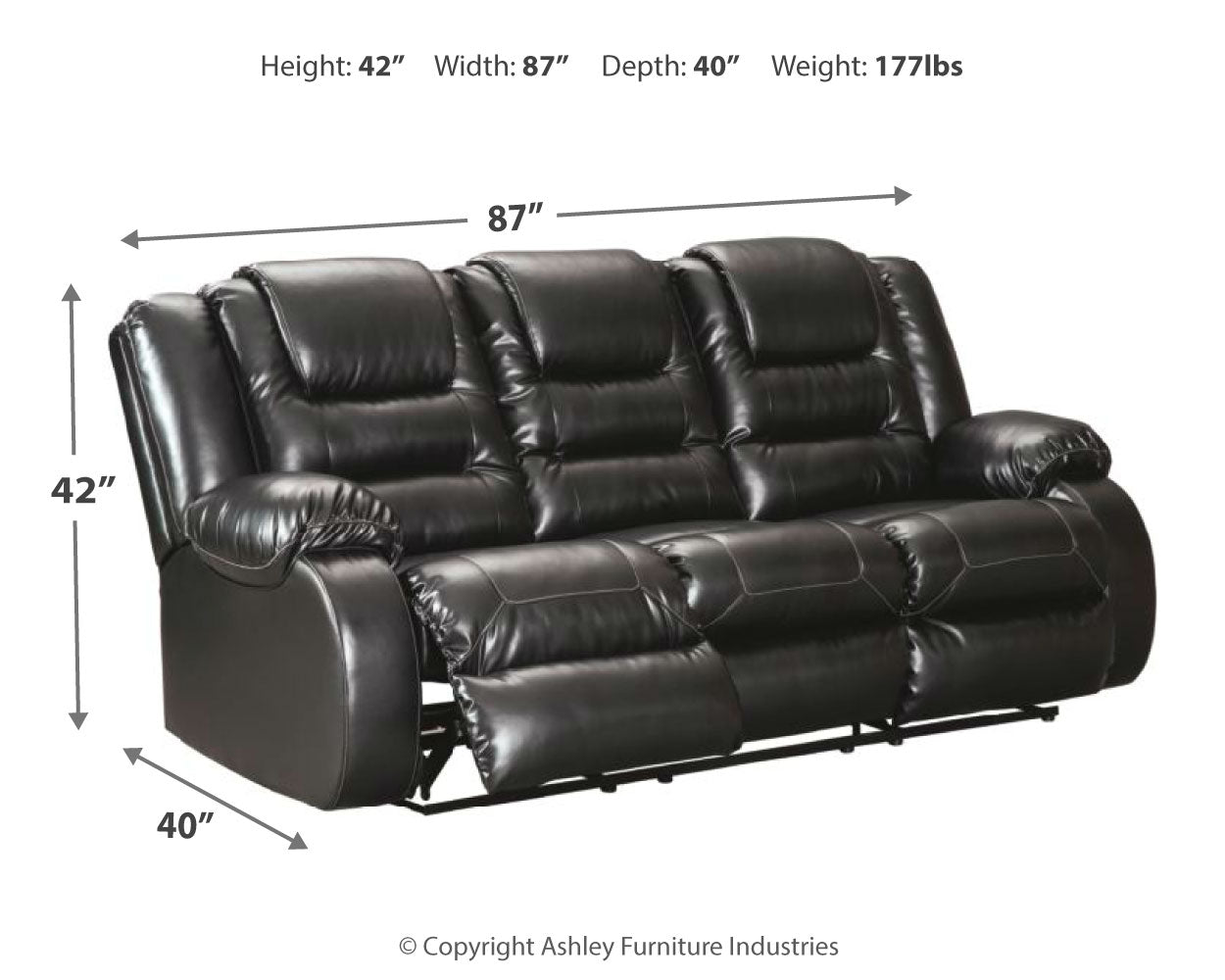 Vacherie Black Reclining Sofa, Loveseat and Recliner