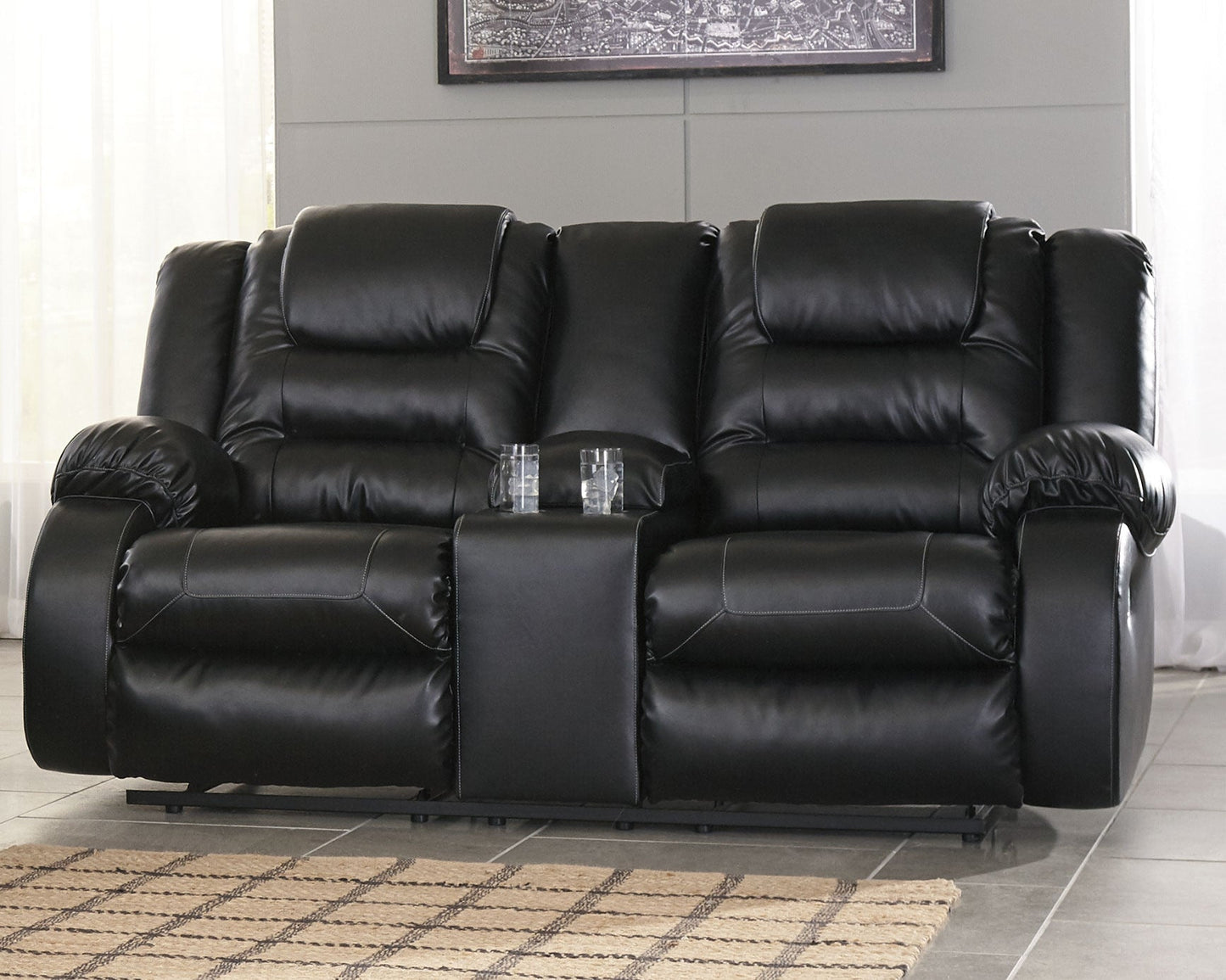 Vacherie Black Reclining Loveseat with Console