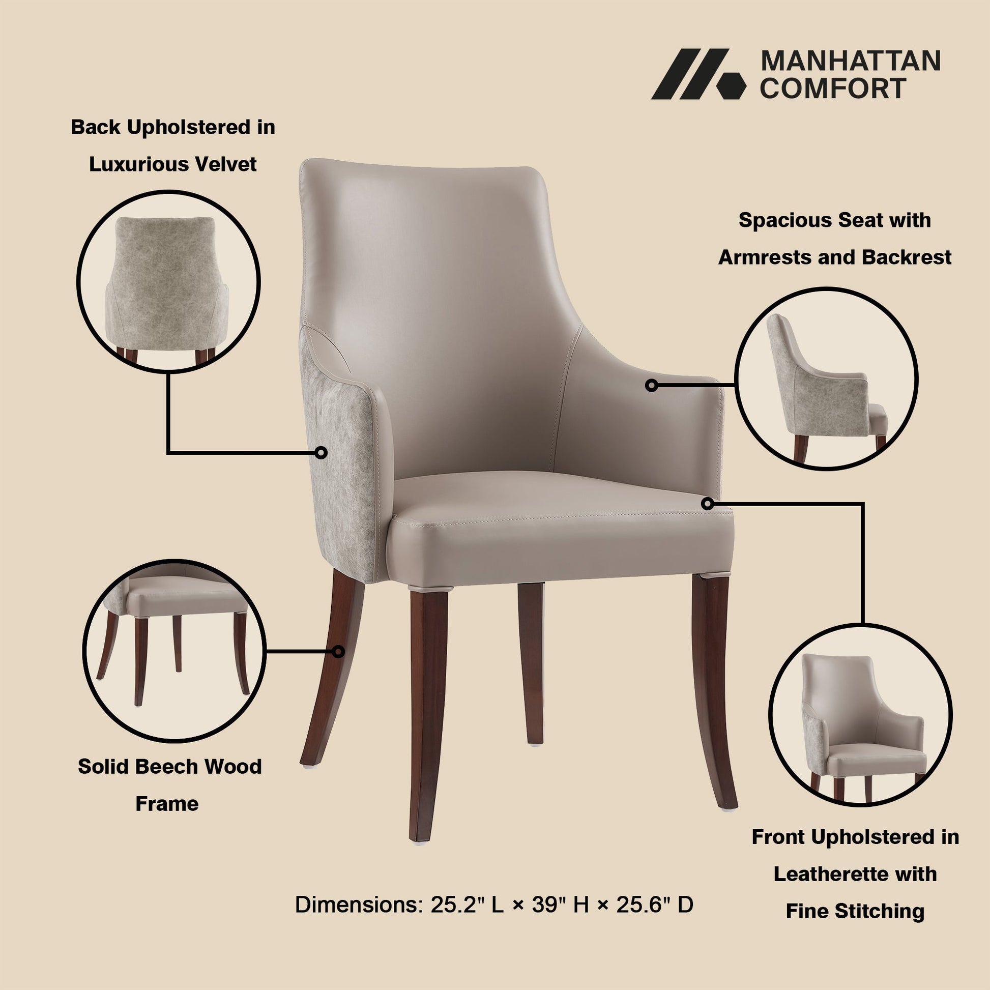 8-Piece Connie Dining Chair and Arm Chair in Taupe - Ornate Home