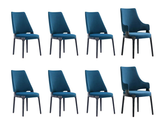 8-Piece Kara Dining Side and Arm Chairs in Blue - Ornate Home