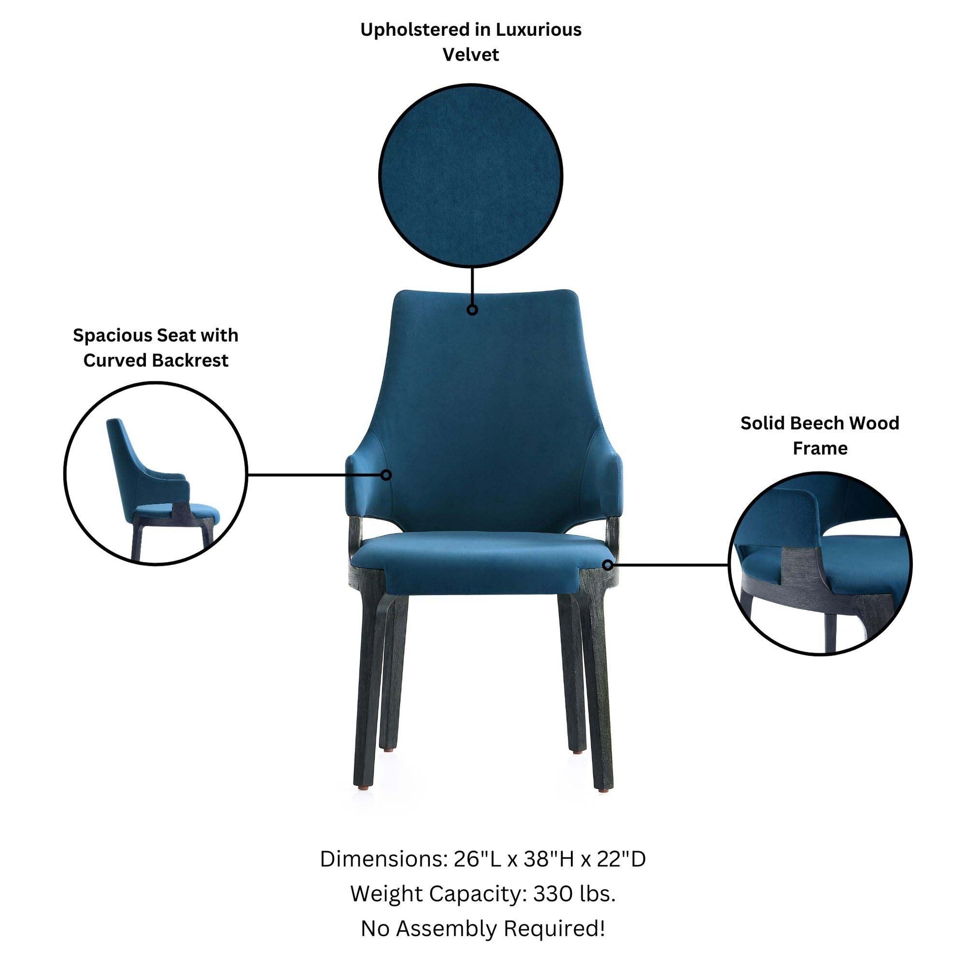 8-Piece Kara Dining Side and Arm Chairs in Blue - Ornate Home