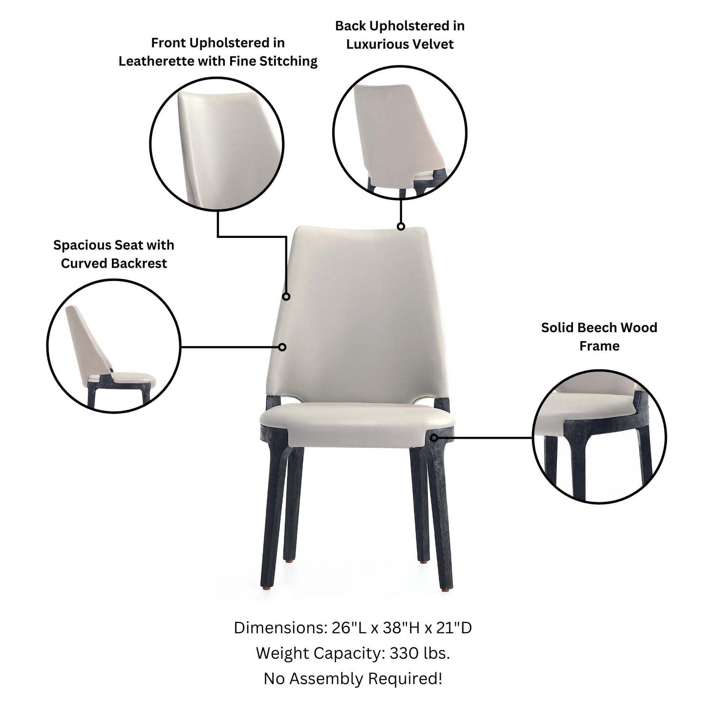 8-Piece Kara Dining Side and Arm Chairs in Light Grey - Ornate Home
