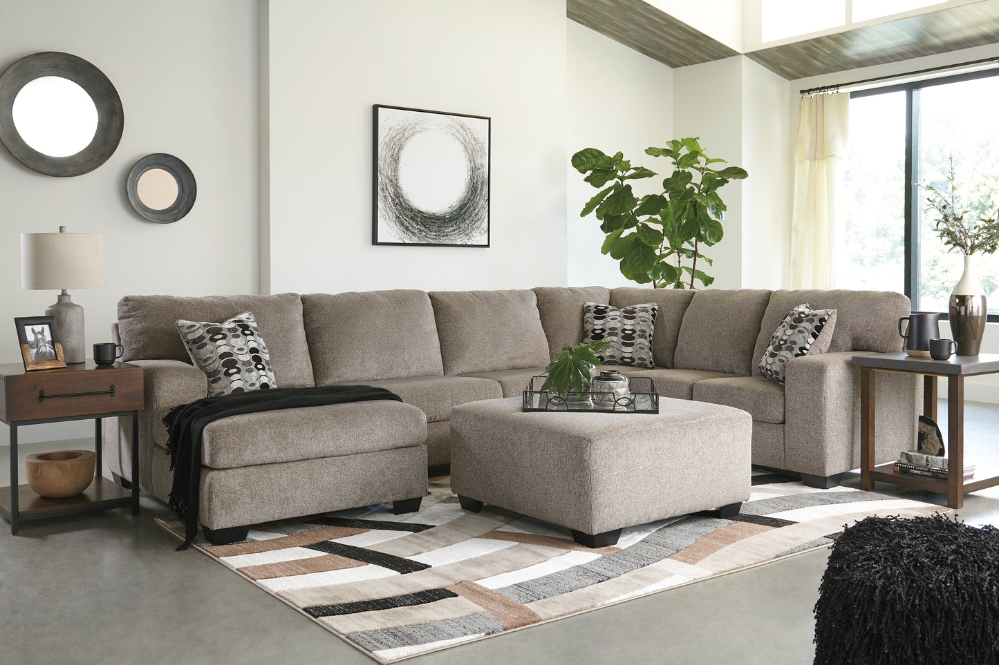 Ballinasloe Platinum 3-Piece Sectional with Ottoman