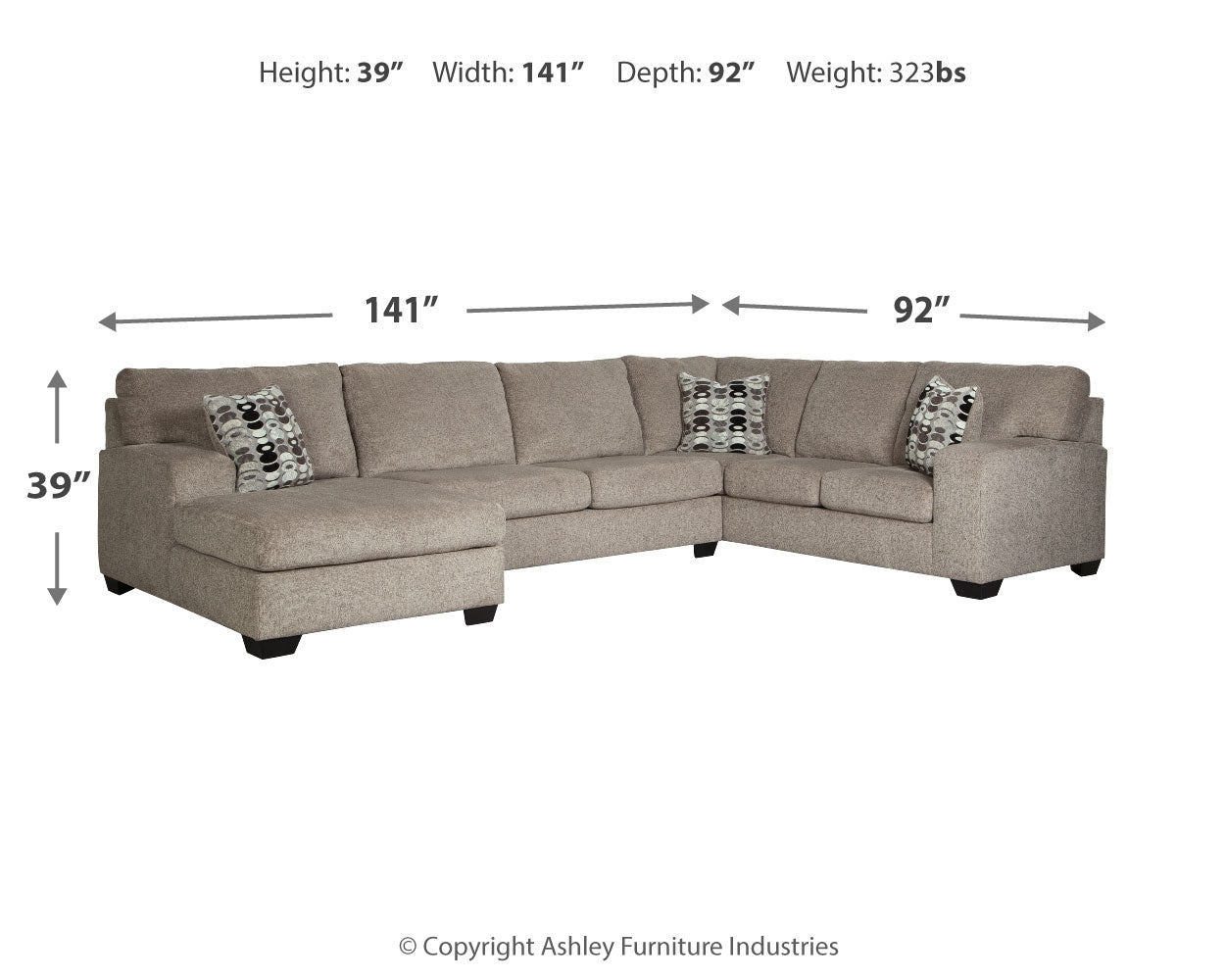 Ballinasloe Platinum 3-Piece Sectional with Ottoman