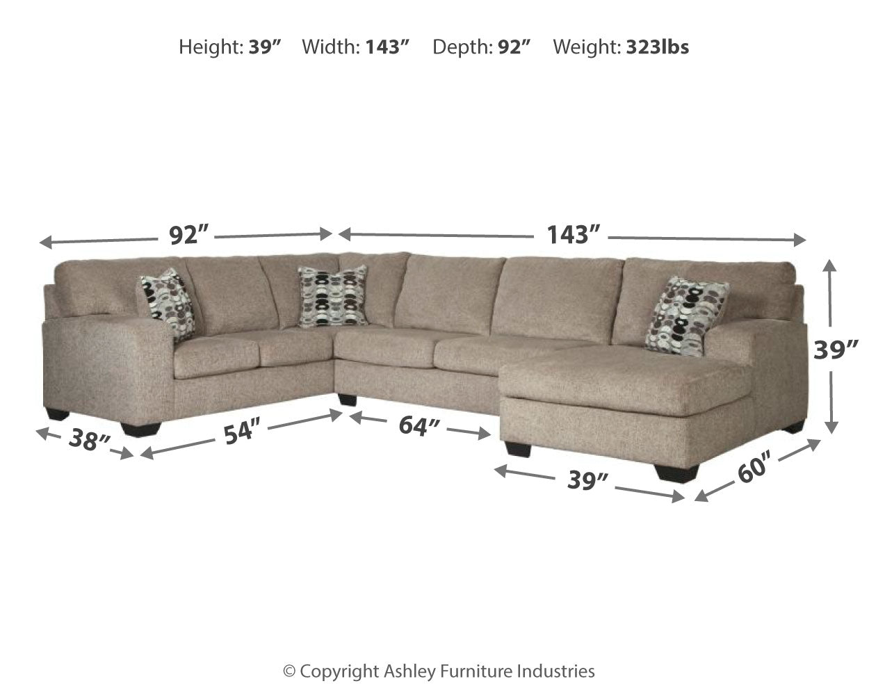 Ballinasloe Platinum 3-Piece Sectional and Ottoman