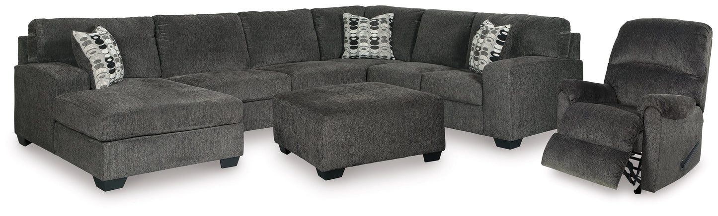 Ballinasloe Smoke 3-Piece Sectional, Recliner and Ottoman