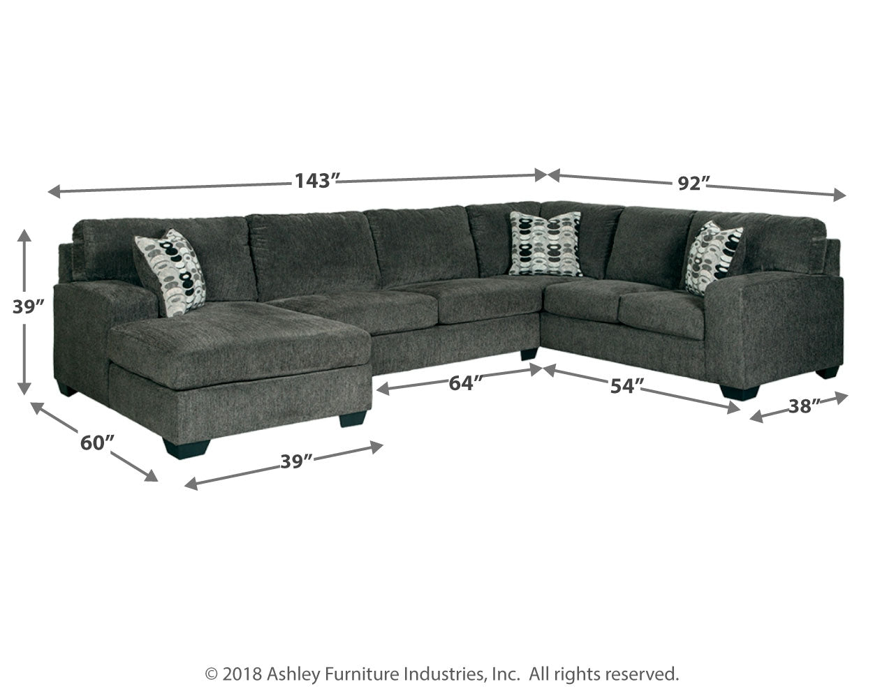 Ballinasloe Smoke 3-Piece Sectional and Ottoman