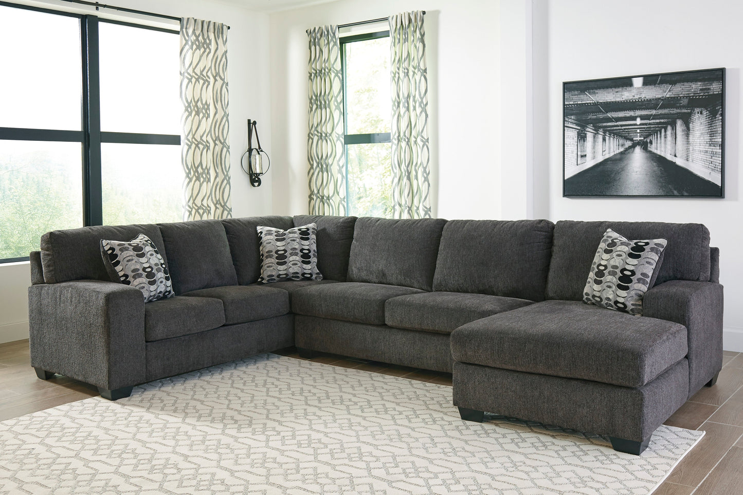 Ballinasloe Smoke 3-Piece Sectional and Ottoman