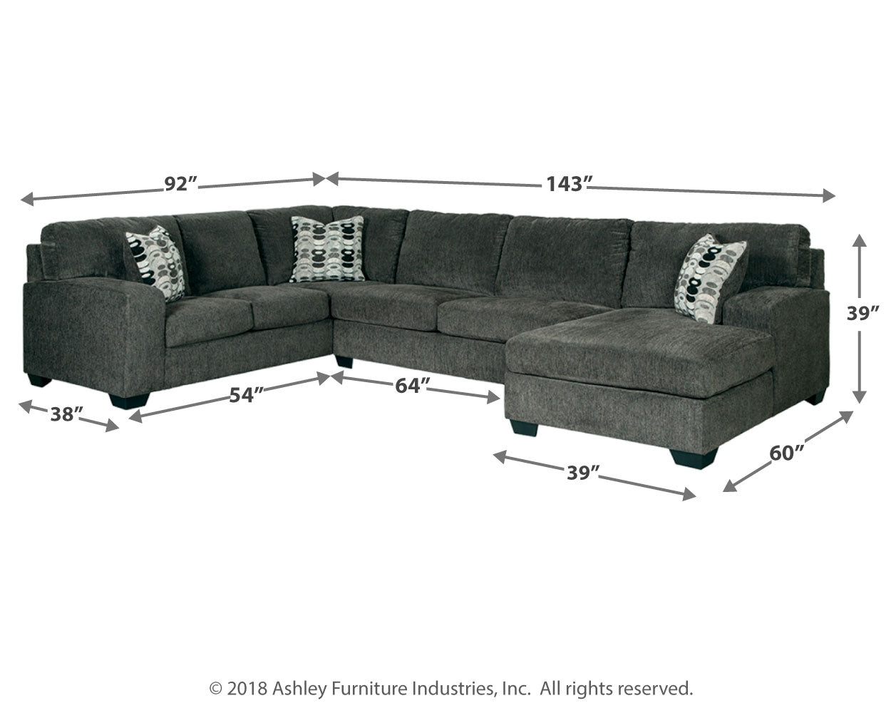 Ballinasloe Smoke 3-Piece Sectional and Ottoman