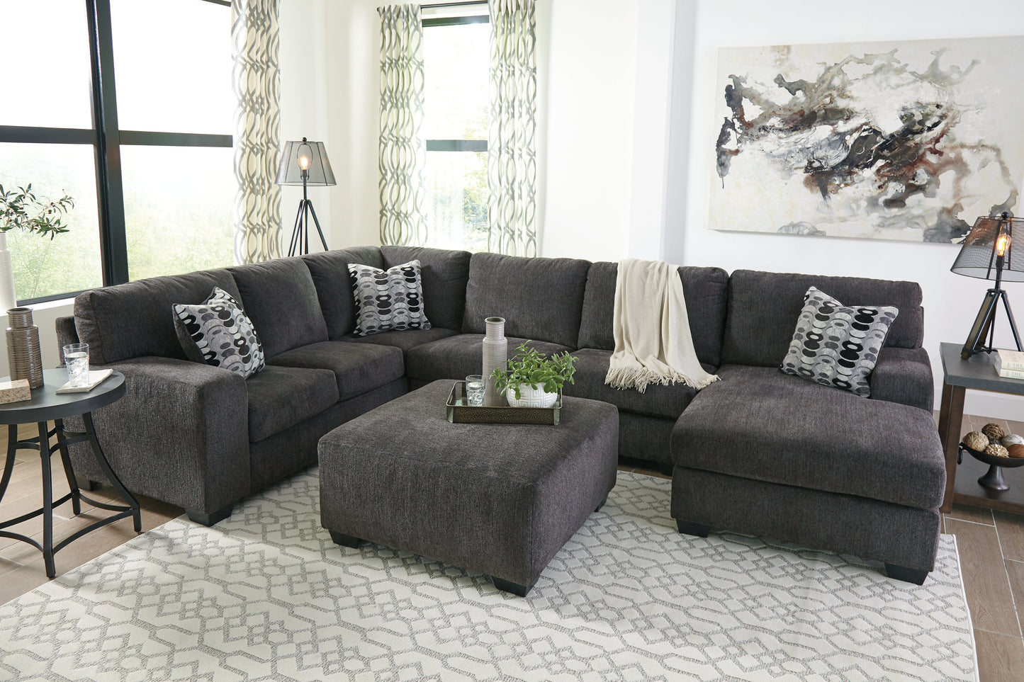 Ballinasloe Smoke 3-Piece Sectional and Ottoman