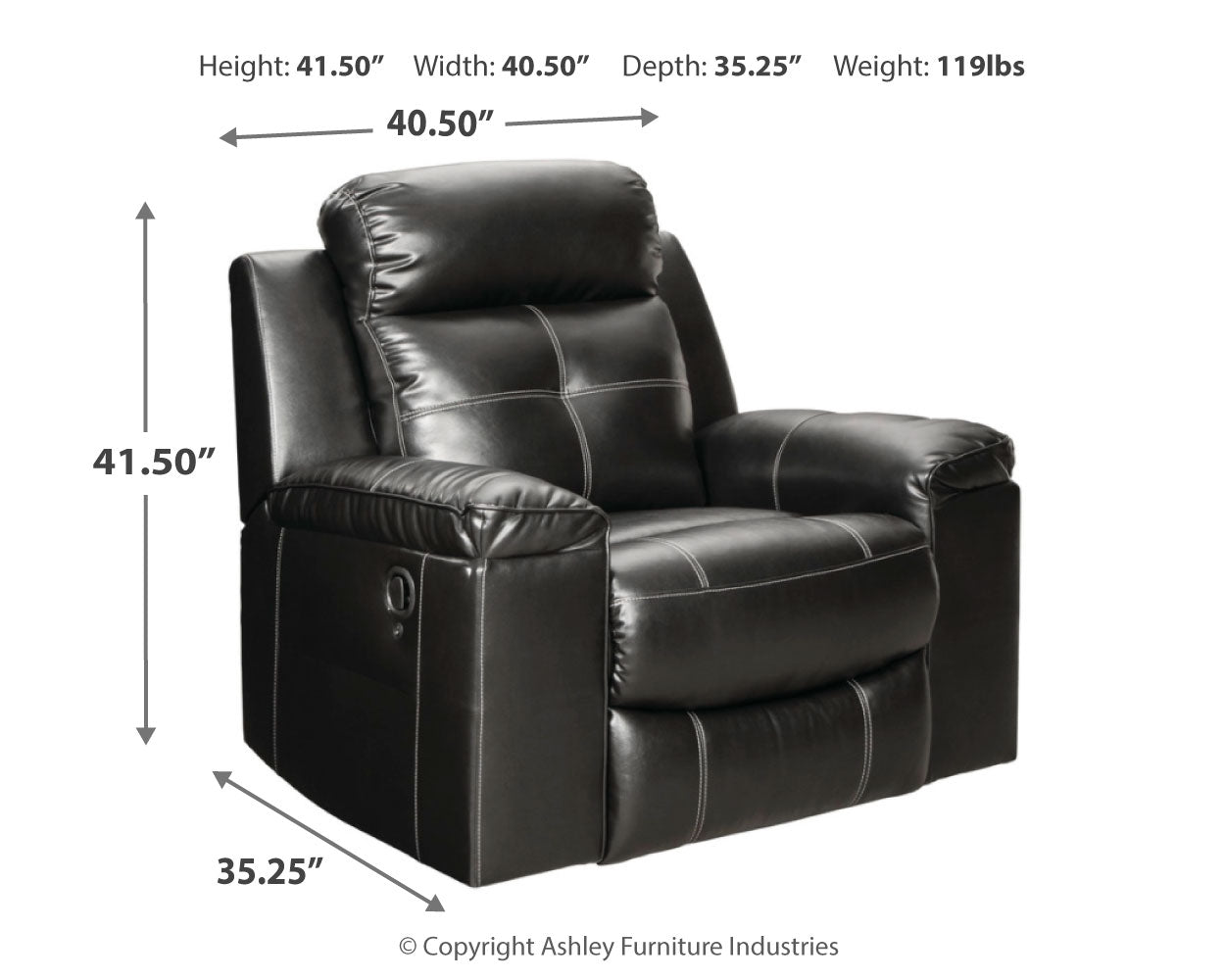 Kempten Black Reclining Sofa, Loveseat and Recliner