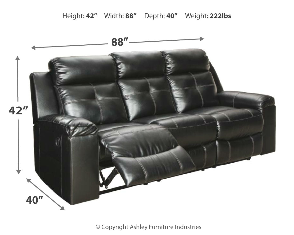 Kempten Black Reclining Sofa, Loveseat and Recliner