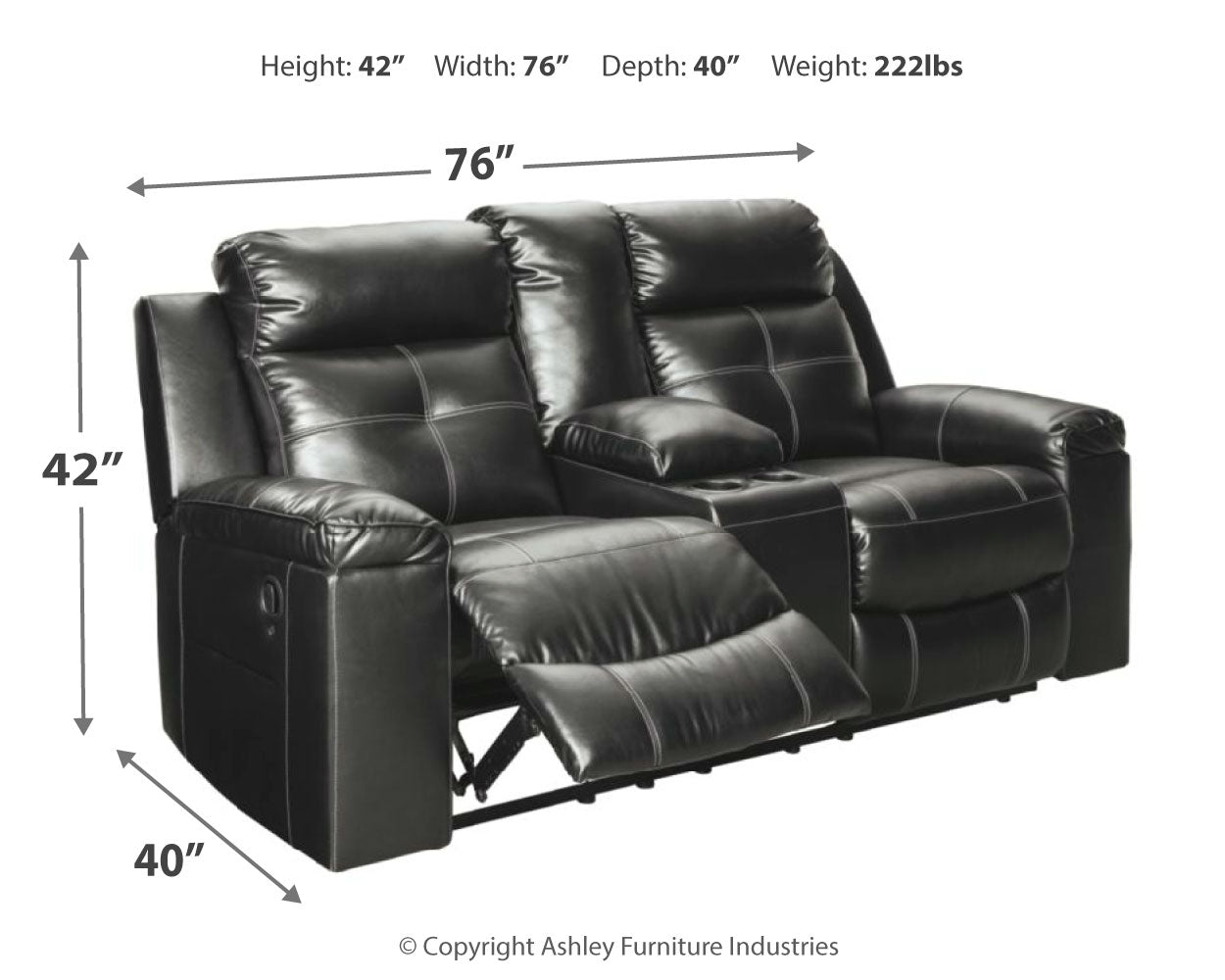 Kempten Black Reclining Sofa, Loveseat and Recliner