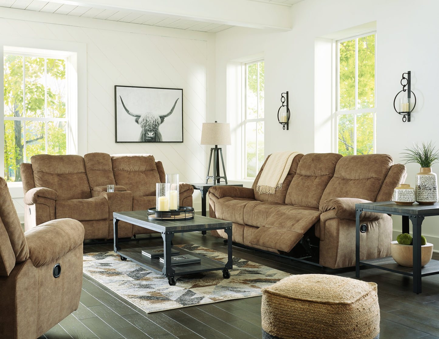 Huddle-Up Nutmeg Reclining Sofa, Loveseat and Recliner