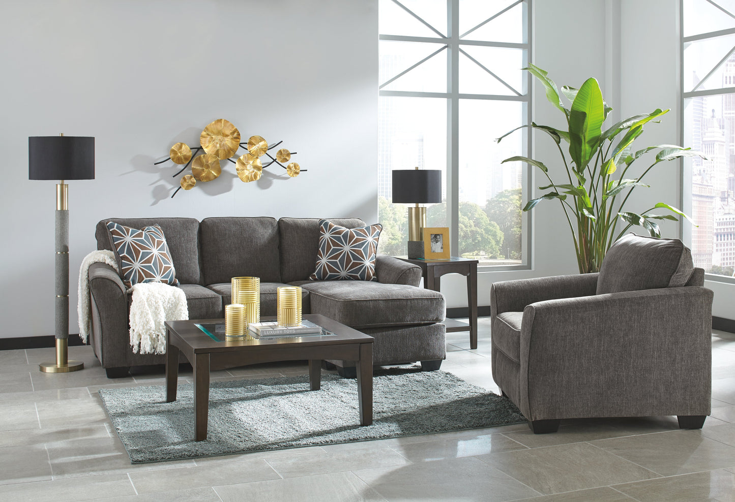 Brise Gray Sofa Chaise and Chair