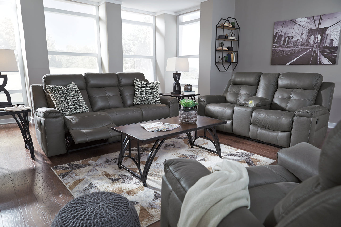 Jesolo Dark Gray Reclining Sofa, Loveseat and Recliner