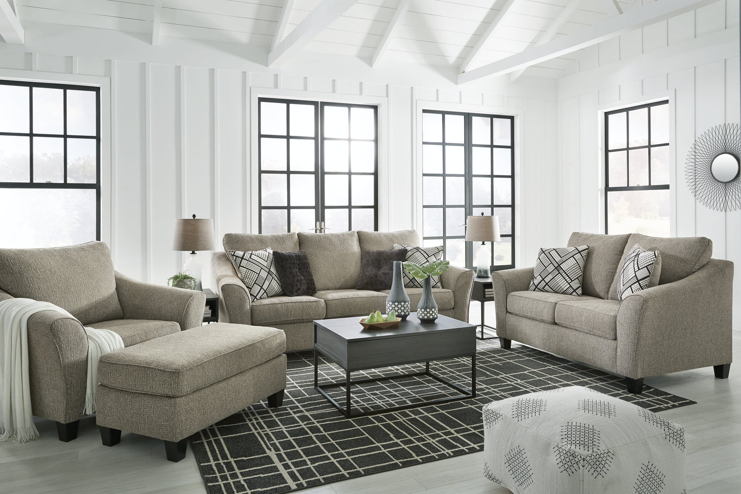 Barnesley Platinum Sofa, Loveseat, Oversized Chair and Ottoman