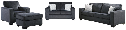 Altari Gray Sofa, Loveseat, Chair and Ottoman