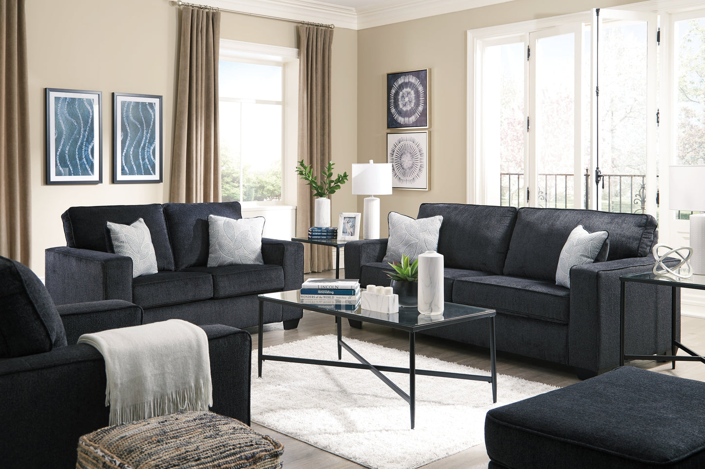 Altari Gray Sofa, Loveseat, Chair and Ottoman