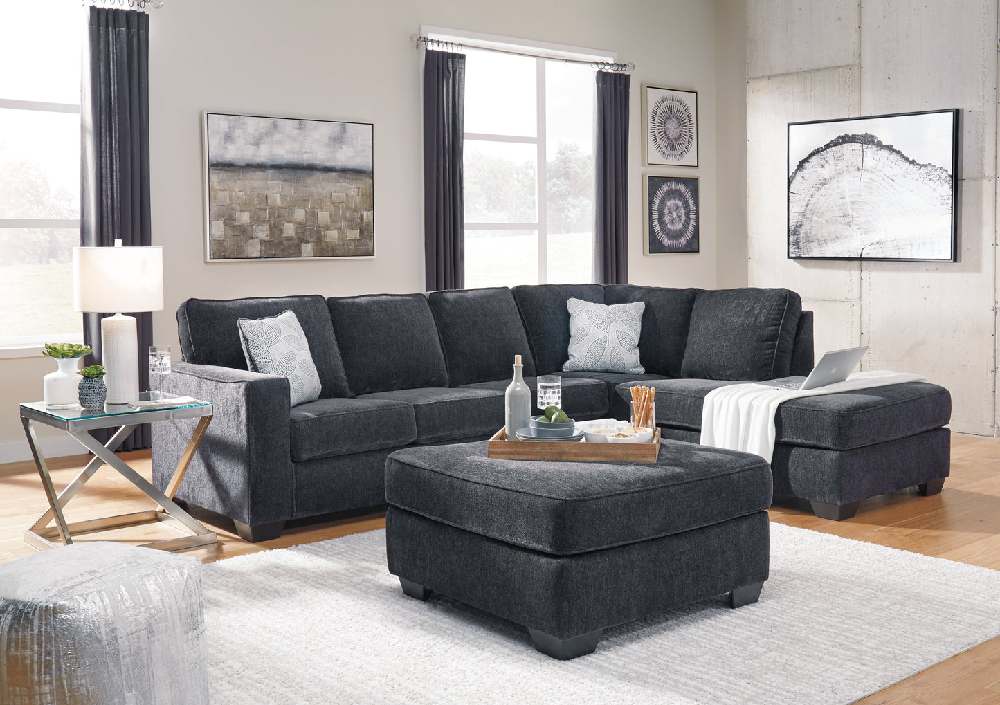 Altari Gray 2-Piece Sectional and Ottoman